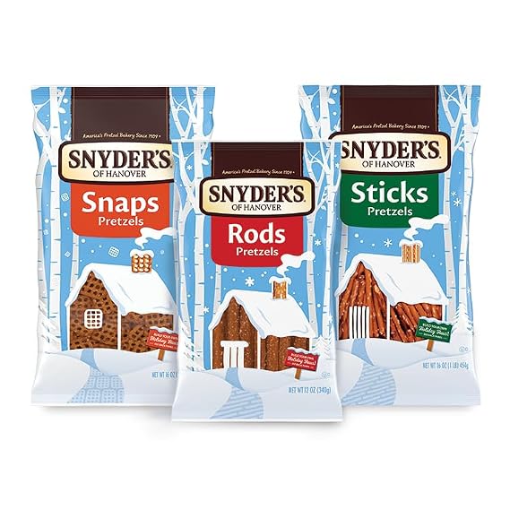 Snyder's of Hanover Holiday Pretzel Cabin Bundle, Holiday Haus Building Holiday Activity, Includes 4 Bags of Pretzels