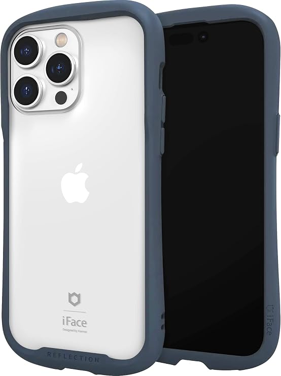 iFace Reflection Designed for iPhone 14 Pro Max Case (6.7") Cute Shockproof Hybrid [9H Tempered Glass + Bumper] Wireless Charging Compatible Clear Protective Cover for Girls, Women - Navy