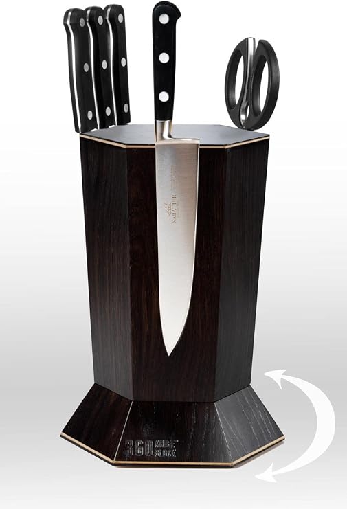 360 Knife BlockTM - (Black) ROTATING magnetic knife block - capacity for 12+ knives -handmade in Washington