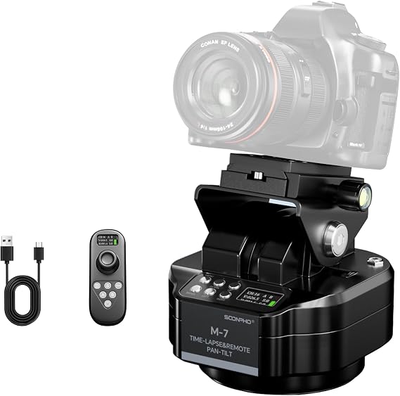Soonpho M7 Time-Lapse Motorized Tripod Head - One-Touch A/B Presets, 360 Remote Pan-Tilt