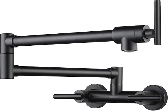 WOWOW Pot Filler Faucet for Both Hot Cold Water Folding Kitchen Faucet Black Wall Mount Commercial Restaurant Faucet Brass 3 Handles 2 Hole Double Joint Swing Arm Kitchen Faucet