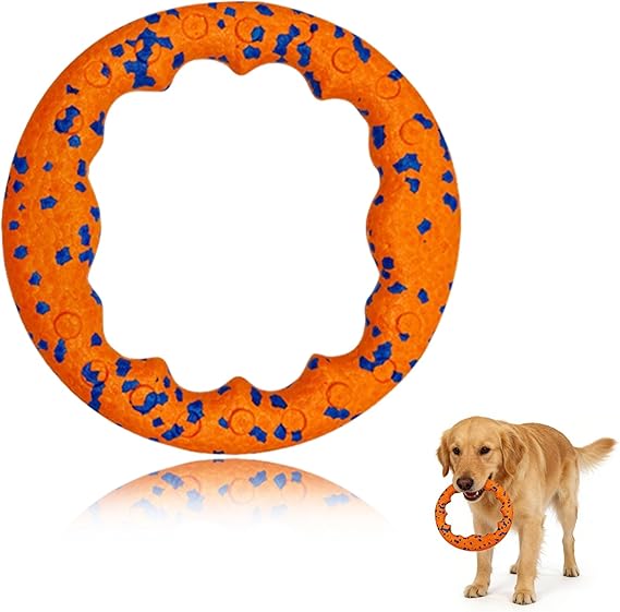 Dog Frisbee Ring Toy, Tough Chew-Resistant Flying Disc for Medium Large Dogs, Water Floating Fetch Training Ring, Orange