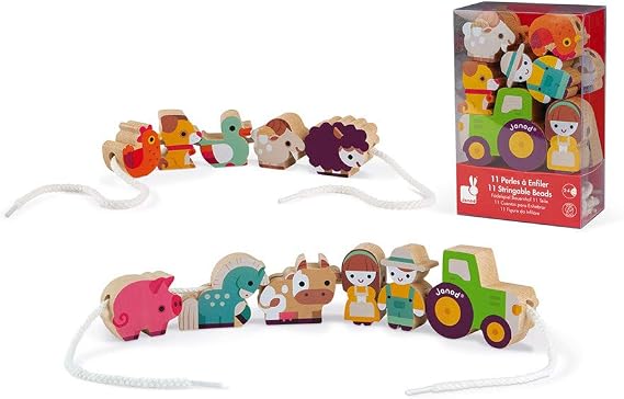 Janod - Kids Wooden Beads Set - Farm - 11 Pieces