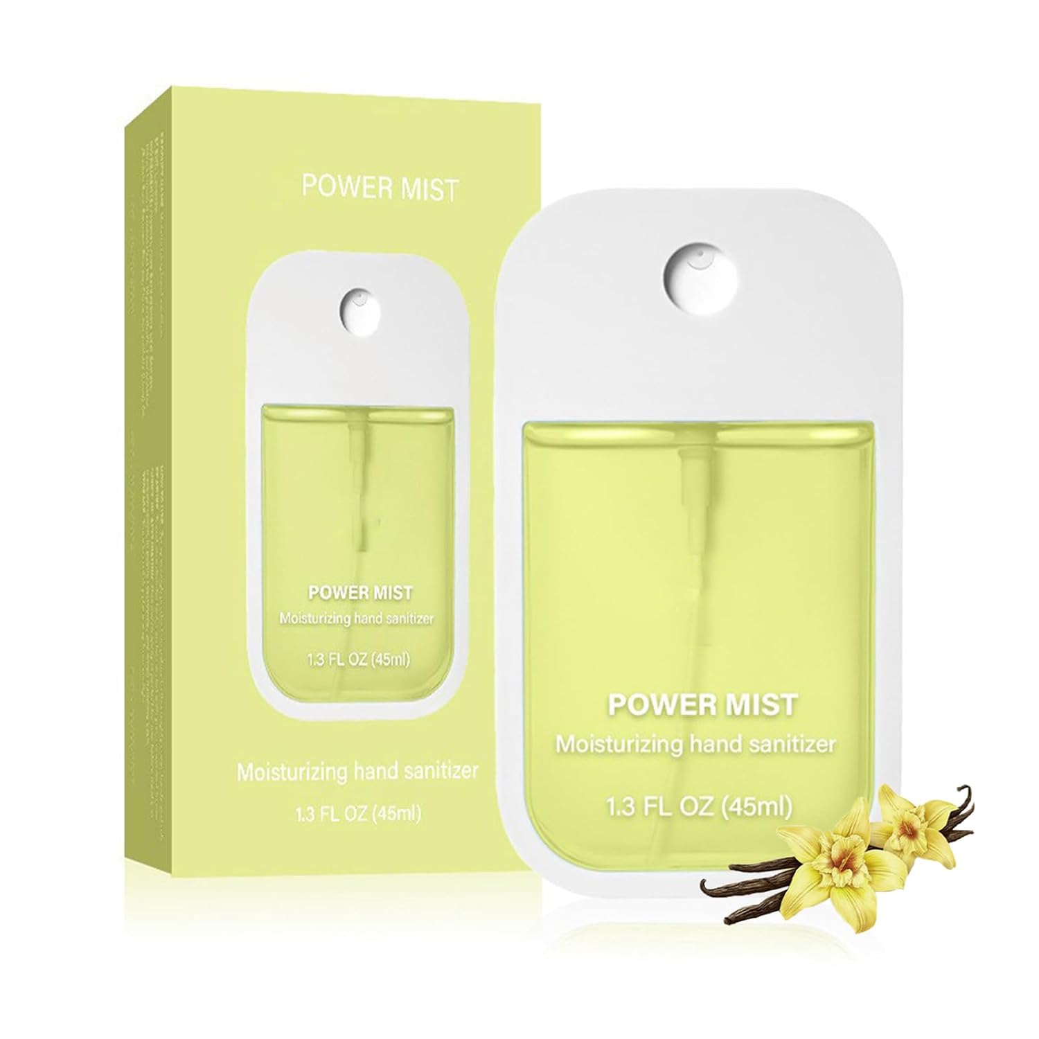 Power Mist Hand Sanitizer - Light Scents Pocket Sanitizer Spray Travel Size, No Alcohol Smell, 500 Sprays Hydrating, Non-sticky 1.6 FL OZ Vanilla
