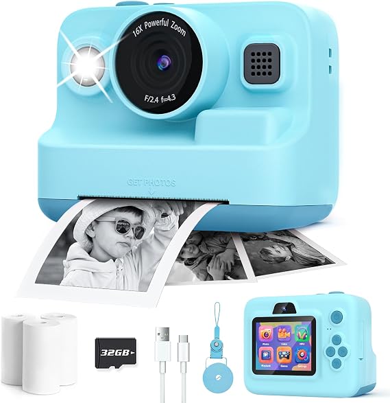 Dylanto Kids Camera Instant Print,1080P Kids Instant Cameras that Print Photos,Christmas Birthday Gifts for Girls Age 3-12,Portable Toy for 3 4 5 6 7 8 9 10 Year Old Girls Boys-Blue