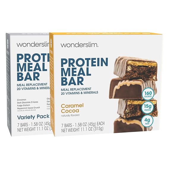 Wonderslim Meal Protein Bar Bundle, Variety & Caramel Cocoa