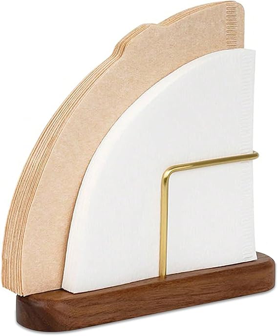 Coffee Filter Holder, Walnut Paper Rack Cone Paper Container Stand Wood Coffee Filterpaper Organizer Filtering Stand for Hand Brewed Coffee