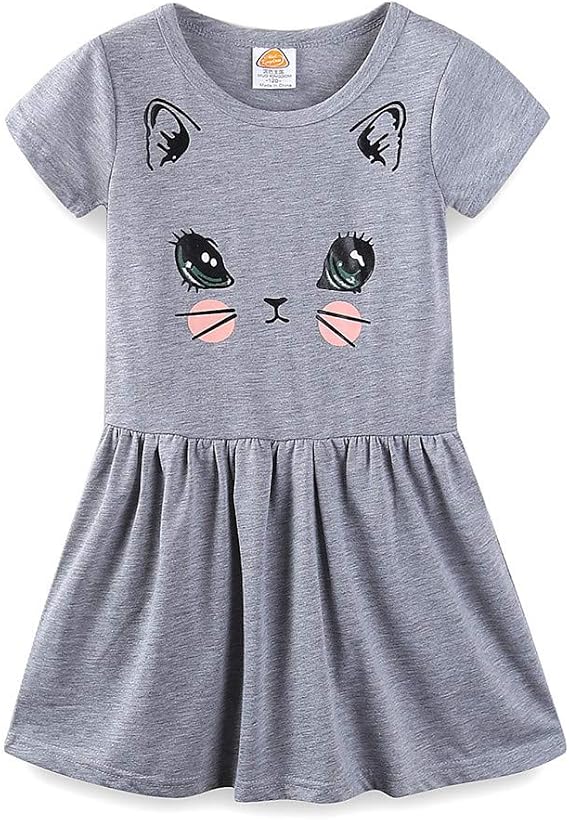 LittleSpring Girls Swing Dress Cute Animal Pattern Casual A-Line Dresses