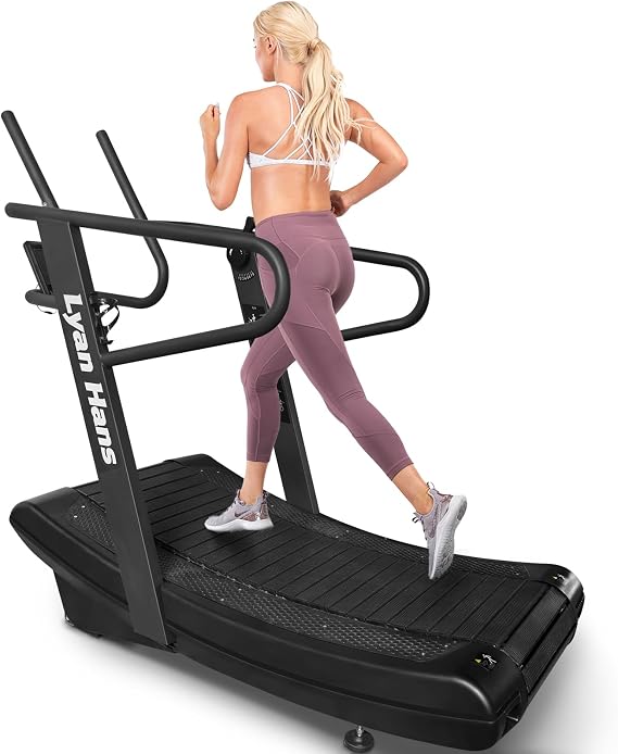 Curved Manual Treadmill, Non-Electric Curve Treadmill with 4 Resistance Levels, Self-Generated Air Runner with LCD, Commercial Motorless Treadmills for Home Gym, 450LBS Capacity