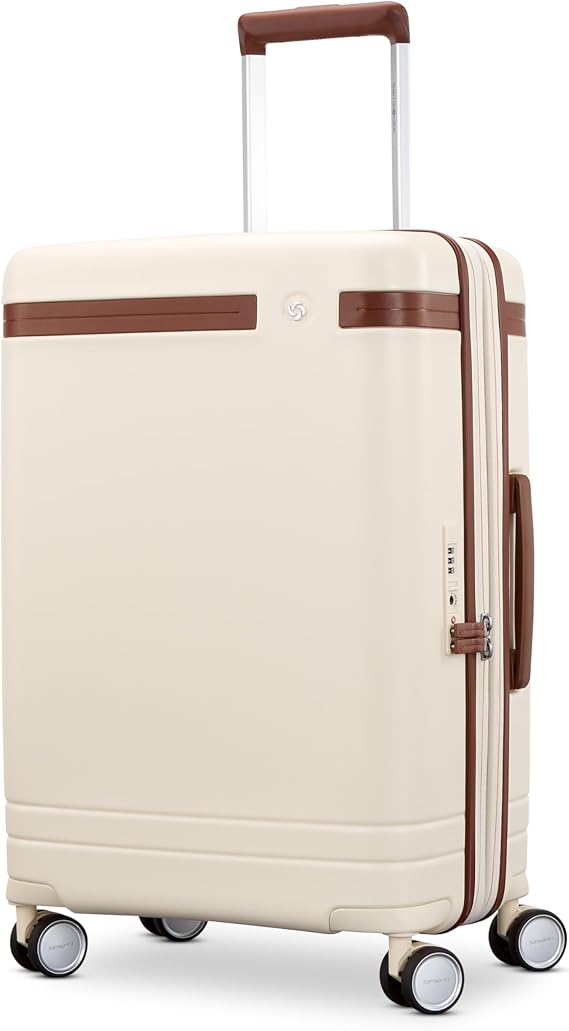 Virtuosa Hardside 21 Inch Carry On Luggage - Airline Approved with 360 Spinner Wheels, RightHeightTM Adjustable Handle - Zippered WetPakTM - TSA Lock - Expandable Light Polycarbonate Shell - Off White