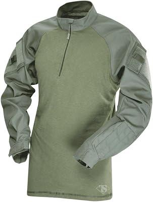 Tru-Spec T.R.U. 14 Zip Combat Shirt, Mens Tactical Long Sleeves - 6535 Polyester Cotton Rip-Stop Fabric, Olive Drab - X-Large Long