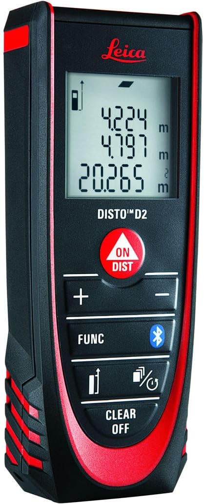 Leica DISTO D2 New 100m/330ft Metric Imperial Laser Distance Measure with Bluetooth 4.0 - Black/Red