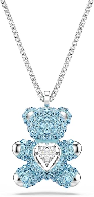 Swarovski Teddy pendant, Bear, Blue, Rhodium finish
