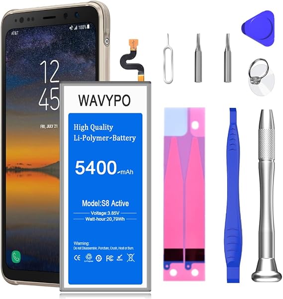 5400mAh Galaxy S8 Active Battery, Upgraded New Lithium Polymer Battery Replacement for Samsung Galaxy S8 Active EB-BG892ABE SM-G892, SM-G892A with Repair Toolkit