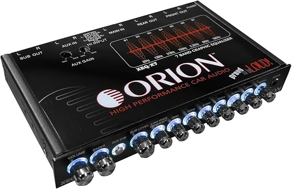 Orion XEQ-X7 7-Band Graphic Equalizer with Front 3.5mm AUX Input Half-DIN Car Audio EQ with Subwoofer Control, High/Low-Level Inputs, Rear RCA, and Variable Low Pass Filter