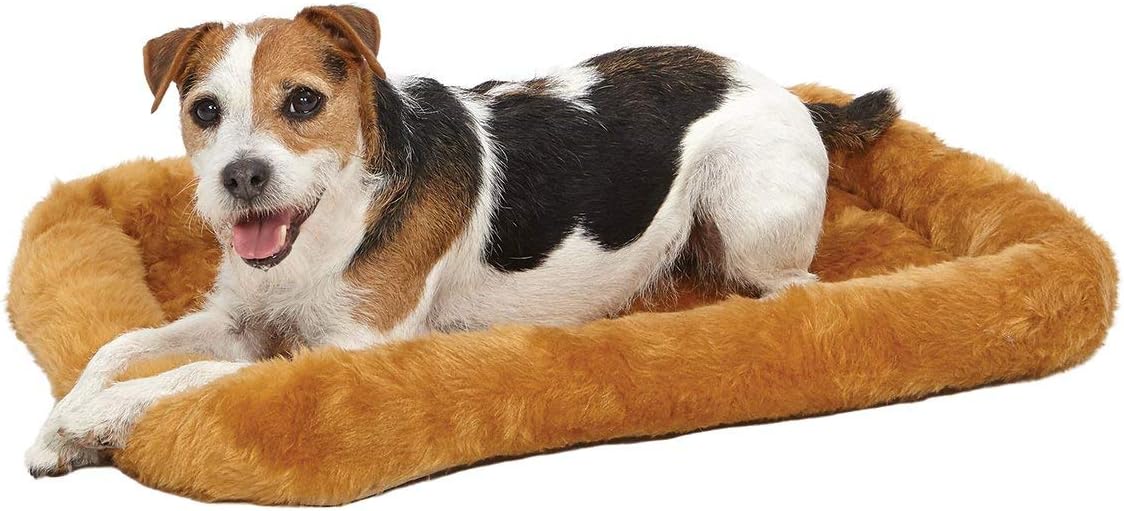 MidWest Homes for Pets QuietTime Dog Bed – Cinnamon Faux Fur Bolster, Ultra-Soft and Machine Washable, Fits 61 cm Crates and Carriers, for Small Breed Dogs
