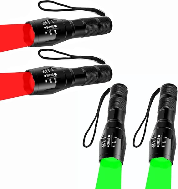 2 Pack Military Red Light Flashlight and 2 Pack Green Led Flashlight Bundle