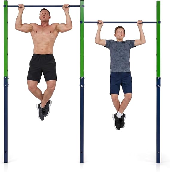 COSTWAY Outdoor In-Ground Pull Up Bar Station, Heavy Duty Metal Chin Up Bar with 5 Adjustable Heights and 2/3 Ground Anchors, Single/Double Free Standing Fitness Equipment