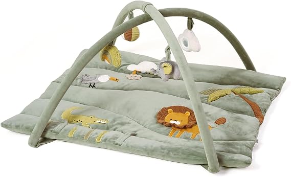 MiniDream 2-in-1 Baby Playmat & Playpen Mat – Jungle Themed Green Activity Gym – Multi-Stage Development Play Mat with Detachable Toys, Soft Padded Infant Tummy Time Mat 0-18+ Months