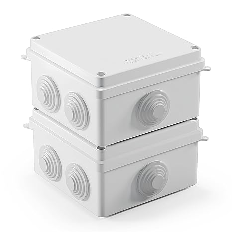Pack of 2 Junction Boxes Waterproof IP65 Electrical Junction Box Surface-Mounted Plastic Plug Screw Connection Electrical Box Cable Junction Box White