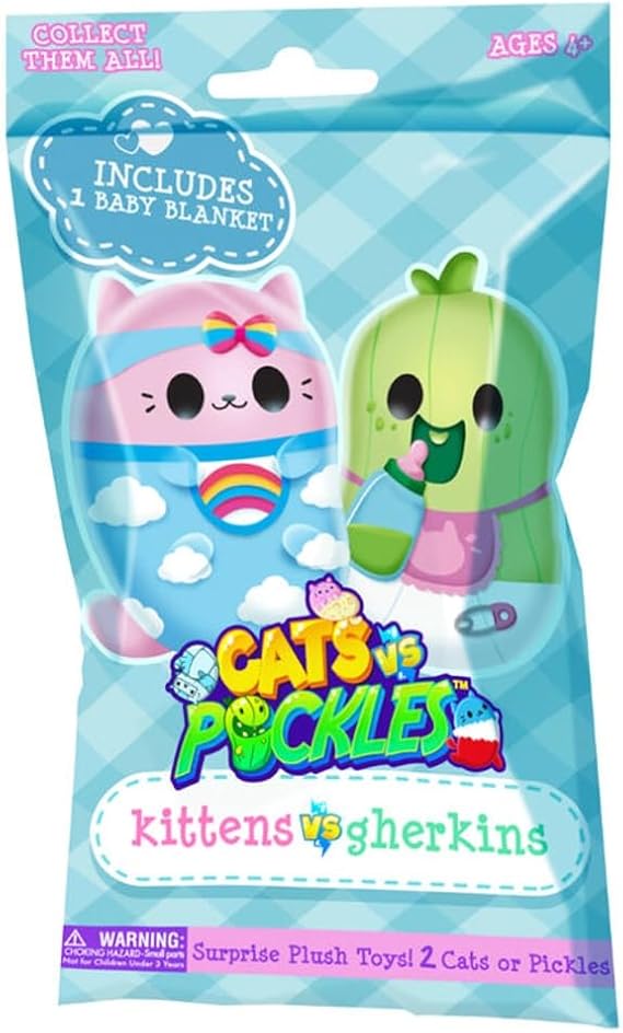 Cats vs Pickles Kittens vs Gherkins - Mystery Bag - Contains 1 Pair of 3" Bean Filled Plushies! Collect These as Stocking Stuffers, Fidget Toys or Sensory Toys. Great for Kids, Boys, Girls