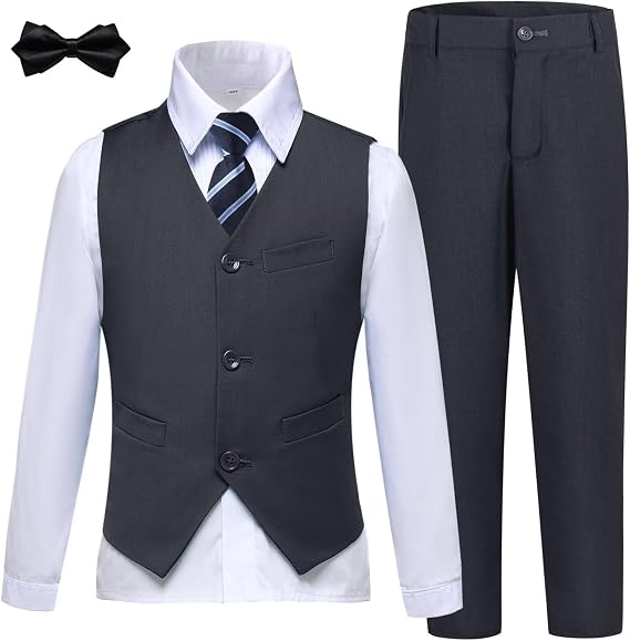 Boys' 5 Piece Formal Suit Kids Dress Tuxedo Vest Pants Suits for Boy 2-20Y