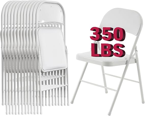 12 Pack White Folding Chairs with Padded Cushion and Back Padded Folding Chairs with Steel Frame Portable Stackable Commercial Seat for Indoor Outdoor Events Wedding Office Party