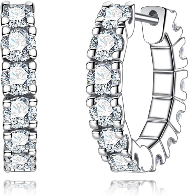 AnuClub Moissanite Hoop Earrings 2.4/6cttw D Color VVS1 925 Sterling Silver 3/4mm Moissanite Huggie Piercing Earrings for Women Wife Her with Certificate