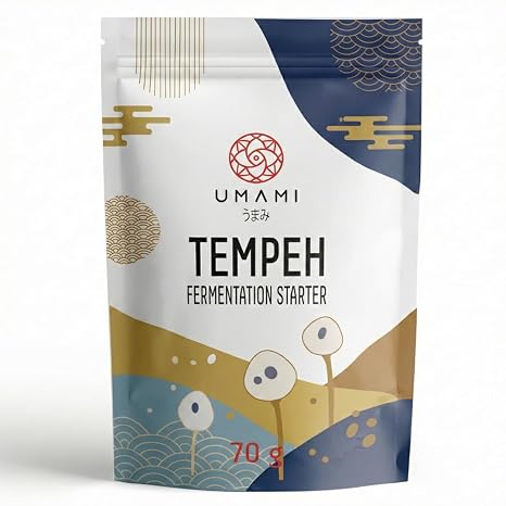 Umami Tempeh Starter 70g - Rhizopus Oligosporus Sporen - Kultur für Hausgemachtes Tempeh - Hohe Ergiebigkeit & Profi-Qualität - Vegan & Ohne Gentechnik