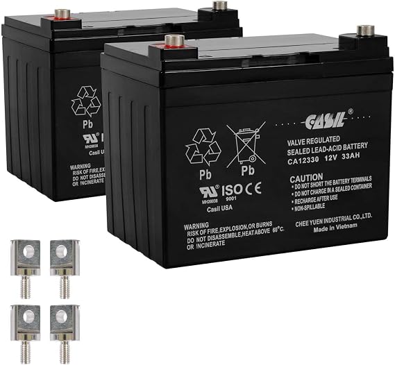 Casil 2 Pack 12v 33ah for 35ah Pride Maxima Revo Shuttle Pride Maxima SC940 Celebrity X BATLIQ1001 BATLIQ1017 AGM U1 Pride Mobility Flash Jazzy 1103 1107 1113 Select 6 GT Jet 10 Jet 3