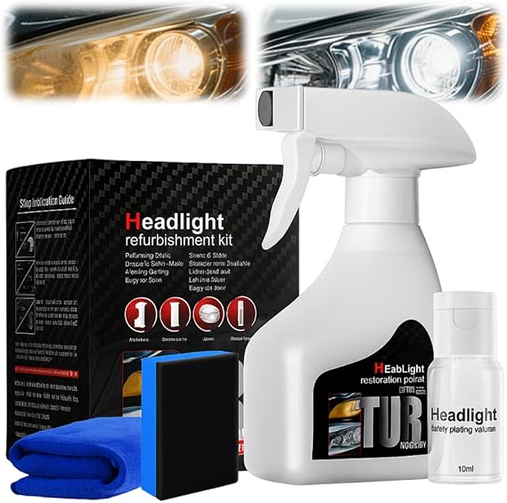 Upgrade Automotive Headlamp Restoration Fluid Kit, Car Headlight Cleaner and Restorer Coating Spray Kit, Headlight Restoration Kit for Foggy Yellowing Oxidation (1 Set)