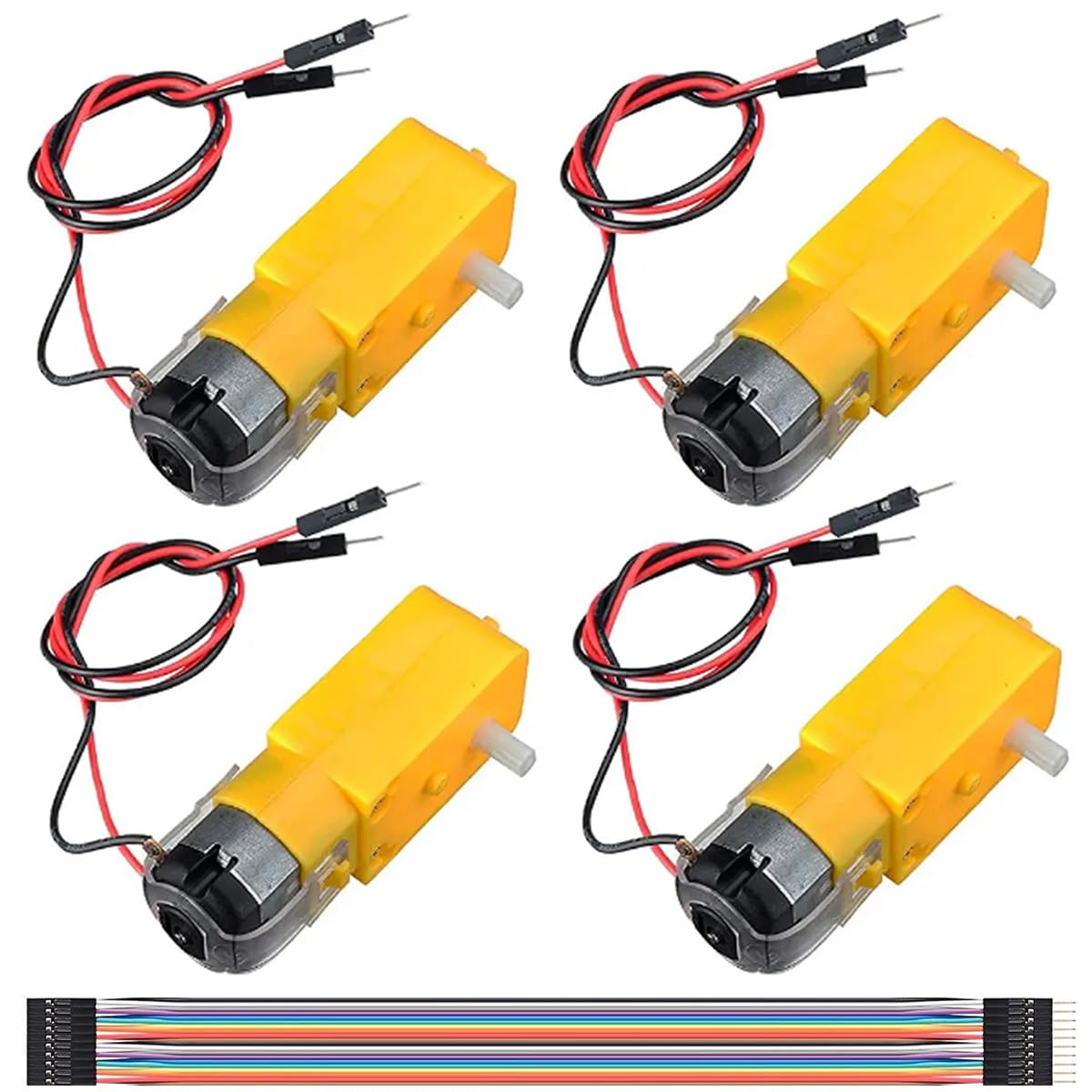 4 Pcs TT Motor DC 3-12V 1A Gear Motor Dual Shaft 200RPM Ratio 1:48 EMC Electric Gear Motor with Wire for Electronics Project/Arduino/Smart Car/Robot Project with Jumper Cable
