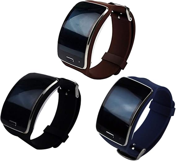 3Pack Straps Compatible with Samsung Galaxy Gear S Sm-R750 Smartwatch Silicone Sport Bands Black+Brown+Navyblue
