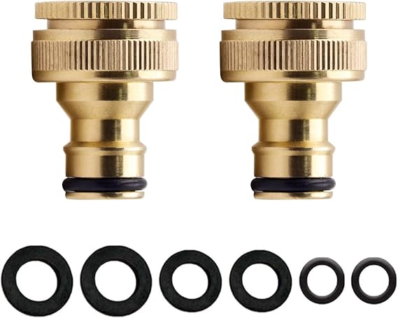 YAAVAAW 2Pack Brass Outdoor Threaded Tap Connector Garden Hose Tap Connector, 1/2 Inch&3/4 Inch 2-in-1 Female Threaded Faucet Adapter Hosepipe Fittings,Outside Hose Pipe Tap Connector for Garden Hose