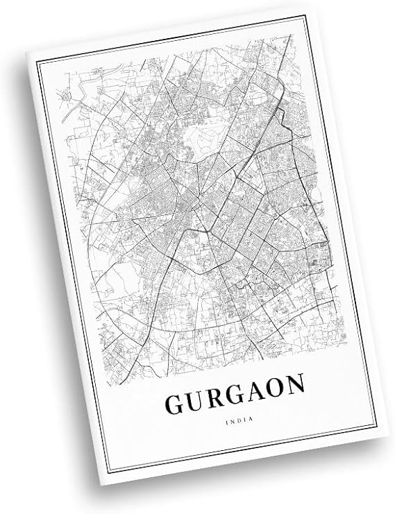 Modern Black & White Poster of Gurgaon India Gurugram Haryana New | 11x17 12x18 16x24 24x36 Unframed Wall Art | Minimalism City Traveler Print for Gift | Minimalist Home Office Decor