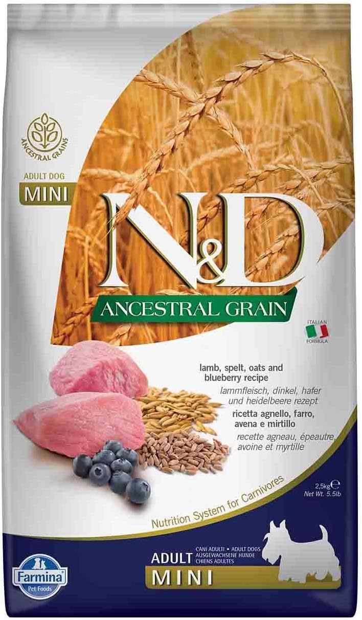 N&D Ancestral Grain Dog Lamb, Boneless Wheat, Oats & Blueberry Adult Mini 2.5 kg