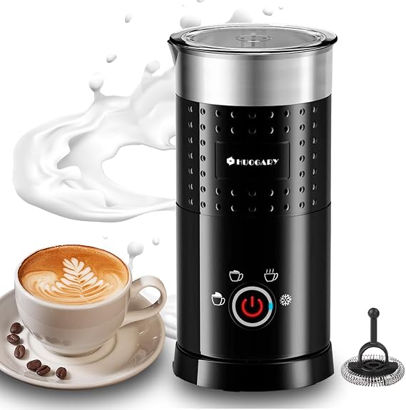 4 in 1 Milk Frother,Electric Milk Frother and Steamer 300ml,Fast Frothing | Stainless Steel Inner,Automatic Hot& Cold Foam Maker and Milk Warmer For Latte, Cappuccinos, Macchiato(Black)