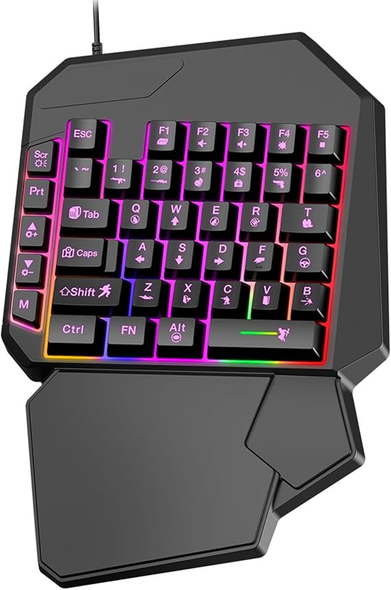 1 Handed Keyboard - Programmable Single Hand Game Keypad, Ergonomic gamlng Controller Compact Design | USB Plug Play for PC gemar Mobile Phone Esports Tournament Office Typing Workstation Lightweight