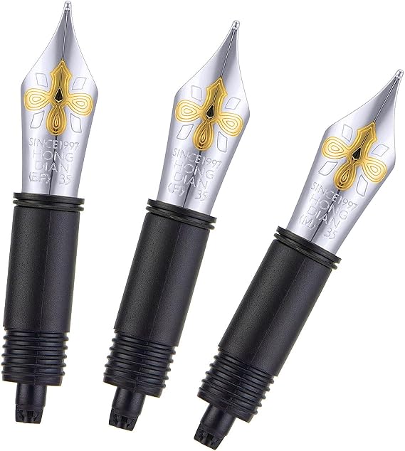 3PCS Hongdian Fountain Pen Silver & Golden Nib Set (Extra Fine & Fine & Medium) for 1860 Max, 1837, 660, CA35, WA35, N2, N23 and N8 Replaced #06 Nib Section