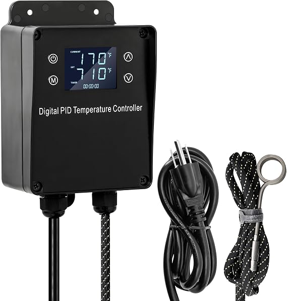Digital Temperature Controller with LCD Display, Easy to Use,Black, 110V