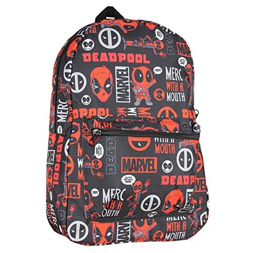 Marvel Deadpool Backpack Merc With A Mouth Verbiage All Over Print Laptop Travel Backpack 17