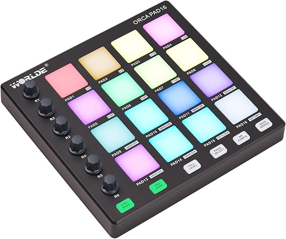 MIDI controller,MIDI Controller Beat Maker Machine 6 Assignable Knobs Note Repeat Full Level Buttons and Production Software Portable Mini MIDI Controller Pad USB for Beginner Music Production,
