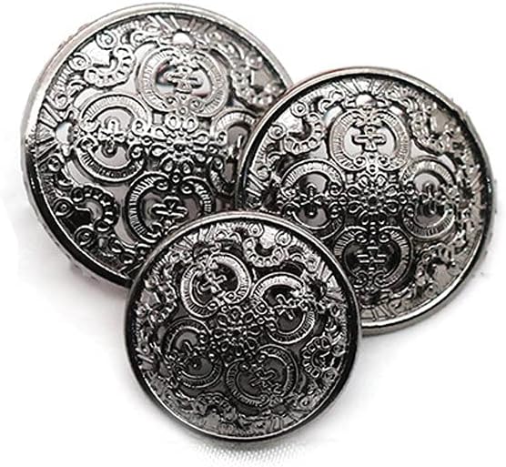 5 Pcs Hollow Metal Button Black Sliver Gold Buttons Round Decorative Button for Clothes Sewing Accessories (Gun Metal, 25mm)