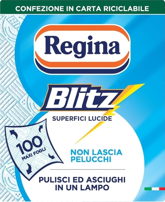 Queen Blitz, Paper for Glass and Polished Surfaces, 3 Ply, 1 roll | 100 Maxi Sheets, Recyclable Paper Pack, Clean and Dry in a Flash, 100% FSC Certified