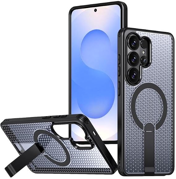 Rongep [Air-Nova] Samsung Galaxy S26 Ultra için Kılıf Dikey Standlı Güçlü Manyetikli [MagSafe ile Uyumlu] PC+TPU Isı Dağılımı Sağlayan Petek Desenli Samsung Galaxy S26 Ultra Kılıf (Siyah)