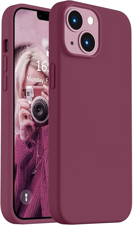 iPhone 14 Plus / 15 Plus ile Uyumlu İçi Kadife Lansman Silikon Kılıf – Kamera Korumalı, Darbe Emici, Premium Yumuşak Kapak Bordo