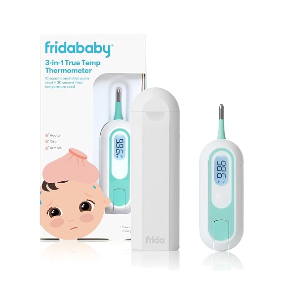 Frida Baby 3-in-1 Rectal, Underarm & Oral Thermometer for Kids, Digital Baby Thermometer for Infants, Toddlers, Kids, Quick & Accurate Temperature Check, Includes Carrying Case for Storage