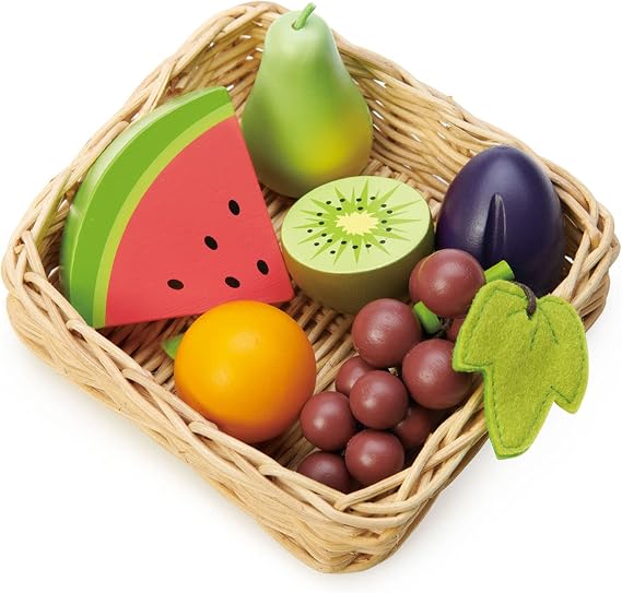 Tender Leaf Toys - Fruity Basket - Pretend Food Play Supermarket Shopping Game Accessories Educational Learning Toys for Children 3+