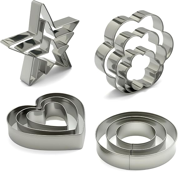 Metal Cookie Cutters Set of 12 - Heart, Flower, Round, Star Shapes