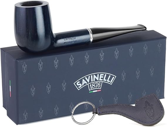 Savinelli Arcobaleno Blue 111 KS Polished Finish + Blue Leather Keychain